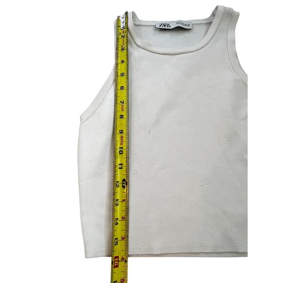 Zara Women's Cropped Rib Halter Tank Top – White – Size Small - Picture 3 of 6